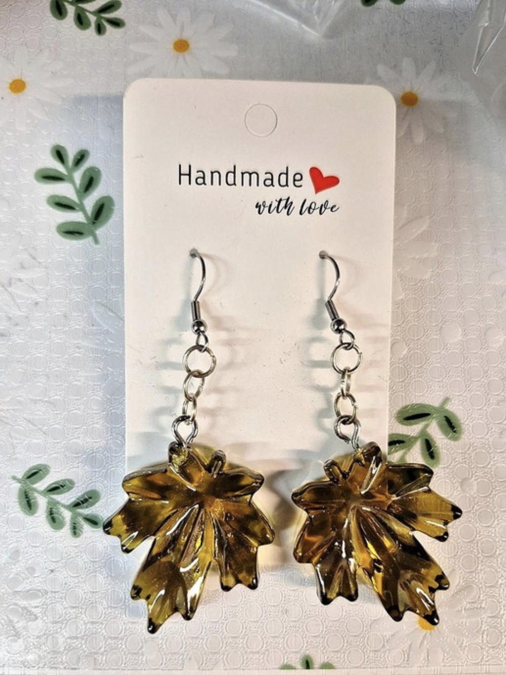🎁🆓️Gift Golden Brown Gold Maple Leaf Dangle Drop Hook Earrings Fall Autumn